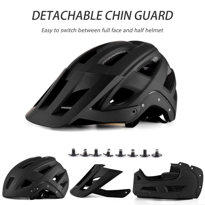Aomiun Mountain Bike Helmet Full Face Bicycle Helmet Adult Men Women Cycle Helmet with Detachable Chin Guard and Visor for Mountain Biking 54-61cm