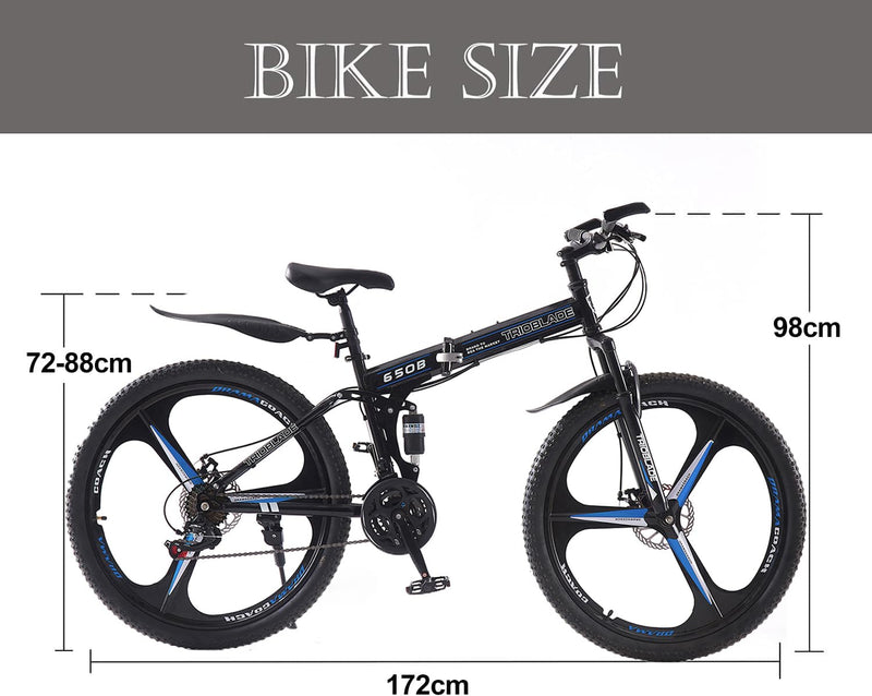 LSBIKE 24 26 27.5In Foldable Mountain Bike Dual Suspension Hardtail Bicycle Men Women Mountain Bike 21 Speed Drivetrain Lightweight Frame Sport Cycling Bike for Adult
