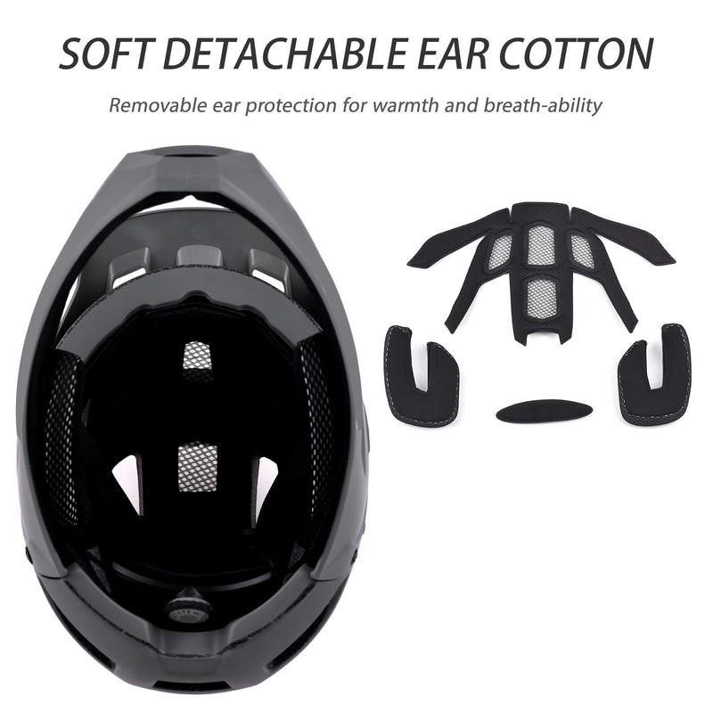 Aomiun Mountain Bike Helmet Full Face Bicycle Helmet Adult Men Women Cycle Helmet with Detachable Chin Guard and Visor for Mountain Biking 54-61cm