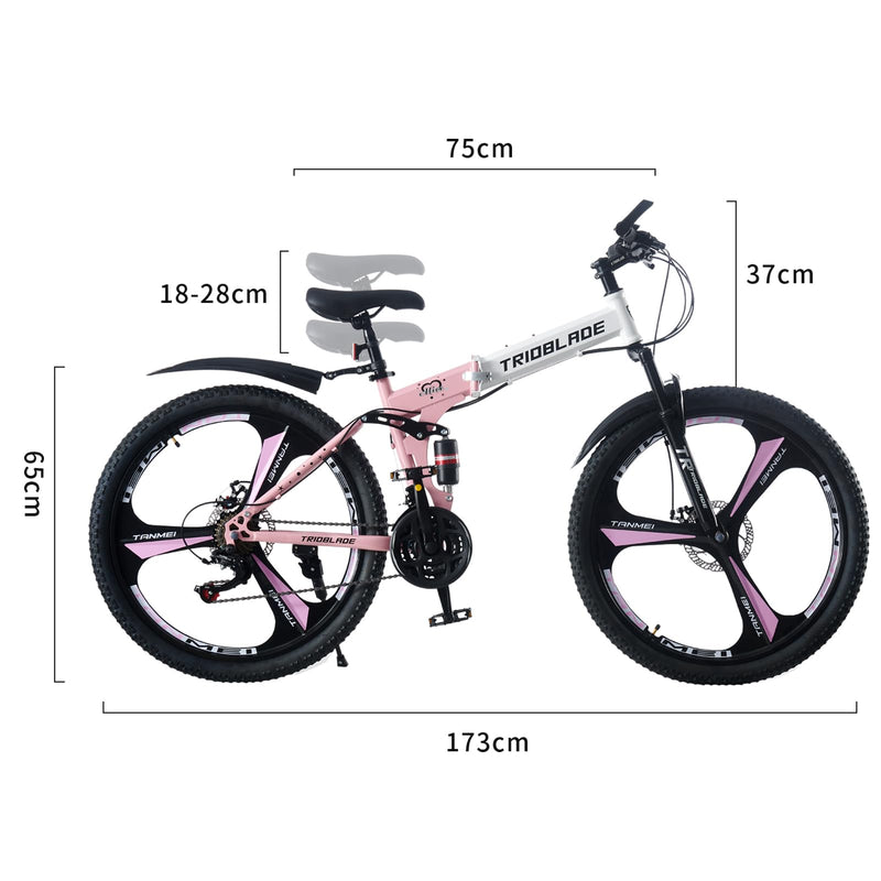BSTSEL 24 26 27.5Inch Adult Folding Mountain Bike, Dual Suspension Mountain Bikes with 3-Spoke Wheel, 21 Speed Mens and Womens Foldable Mountain Bicycle