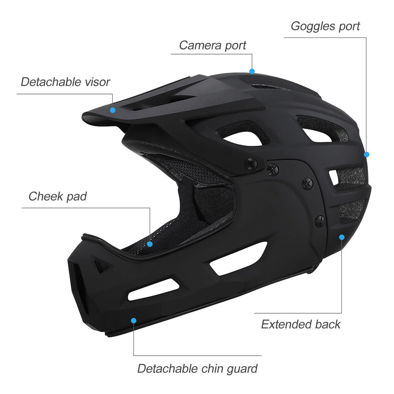 Aomiun Mountain Bike Helmet Full Face Bicycle Helmet Adult Men Women Cycle Helmet with Detachable Chin Guard and Visor for Mountain Biking 54-61cm