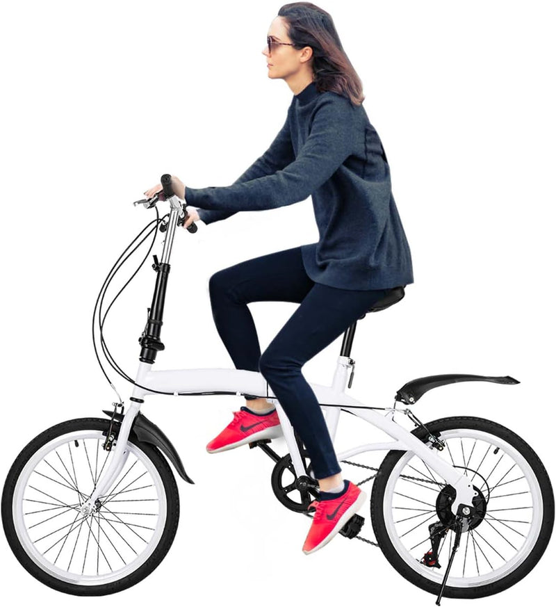 CUMELLIIR Folding Bikes For Adults 20 Inch, Foldable Bike With Double V Brake, Adjustable Height 6 Speed Lightweight Folding Bicycle, Fold Up Bikes City Bike For Adults Men Women Teens
