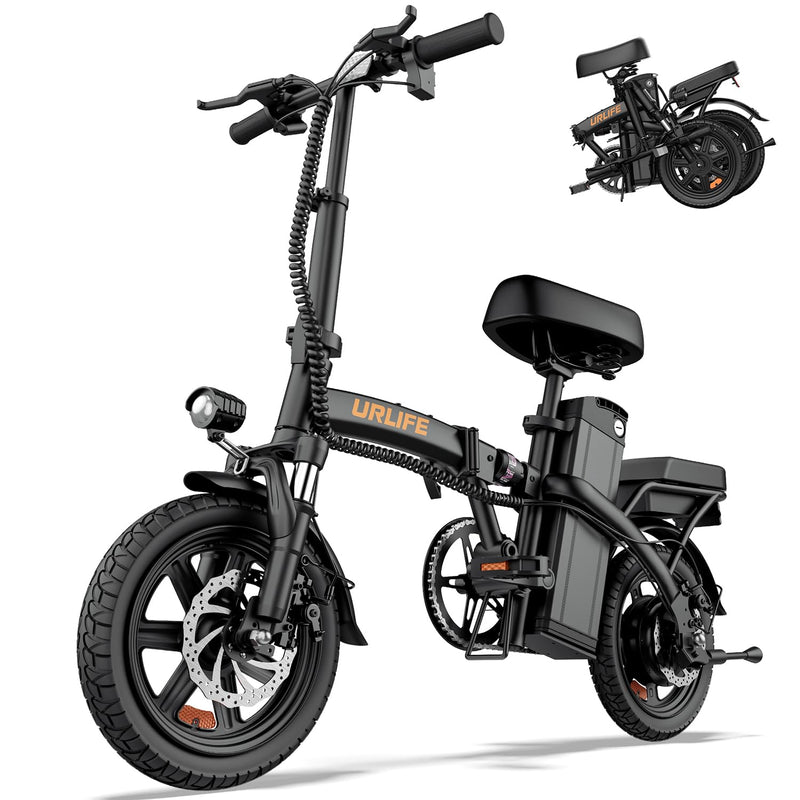 URLIFE 14" Electric Bike, Portable E-bike with 48V 7.5AH Removable Battery 250W Powerful Motor, 60 KM Max Range, Folding Ebike LCD Display, Electric Commuter Bicycle for Adults and Teens