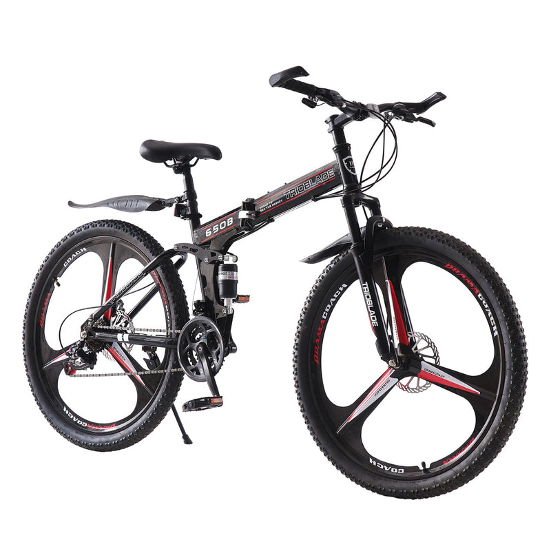 BSTSEL 24 26 27.5Inch Adult Folding Mountain Bike, Dual Suspension Mountain Bikes with 3-Spoke Wheel, 21 Speed Mens and Womens Foldable Mountain Bicycle