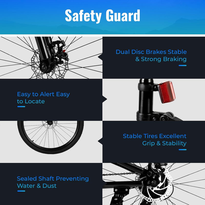 GDSKR 26 Inch Folding Mountain Bike, Mountain Bike Full, Suspension Disc Brake Bicycle, Front Disc Brake, Quick Release Mechanism, Steel Frame, All Terrain Folding Bicycle, with Mudguard