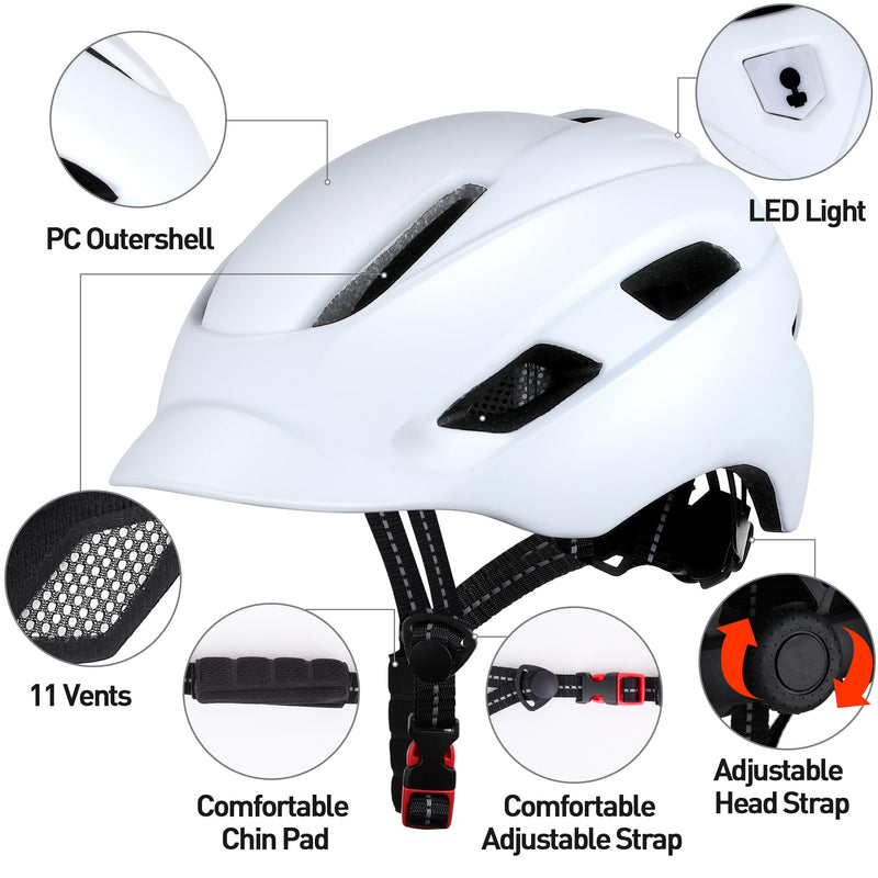 Bike Helmet, Adjustable Cycling Helmet with USB Rechargeable LED Light, Lightweight Bicycle Helmet for Adults, Breathable Mountain & Road Cycle Helmet for Men Women