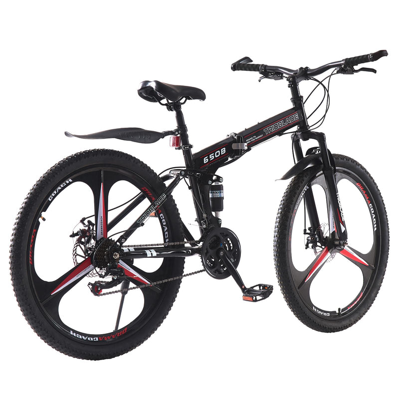 BSTSEL 24 26 27.5Inch Adult Folding Mountain Bike, Dual Suspension Mountain Bikes with 3-Spoke Wheel, 21 Speed Mens and Womens Foldable Mountain Bicycle