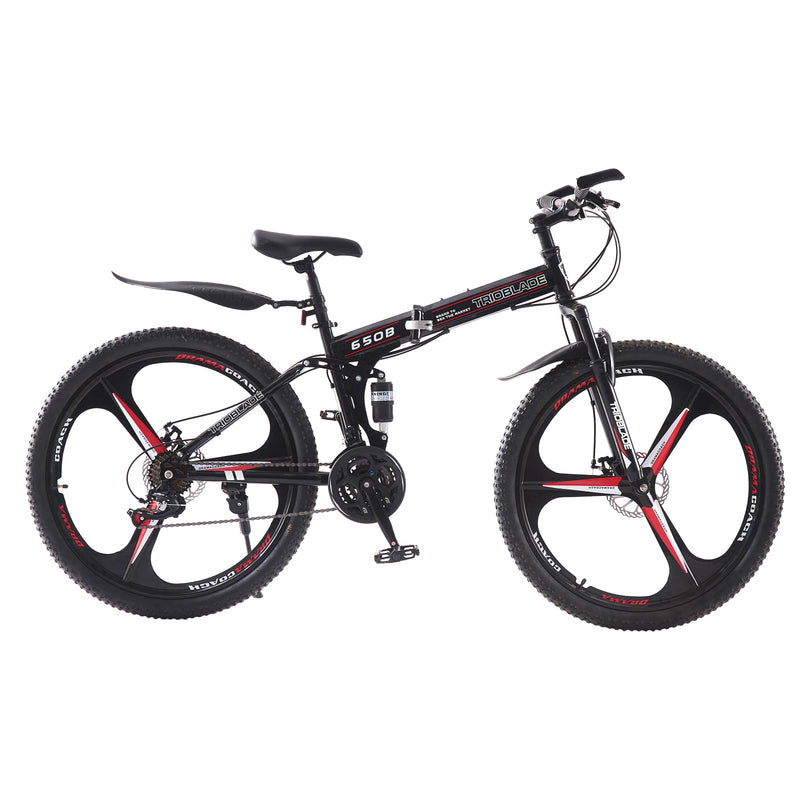 BSTSEL 24 26 27.5Inch Adult Folding Mountain Bike, Dual Suspension Mountain Bikes with 3-Spoke Wheel, 21 Speed Mens and Womens Foldable Mountain Bicycle