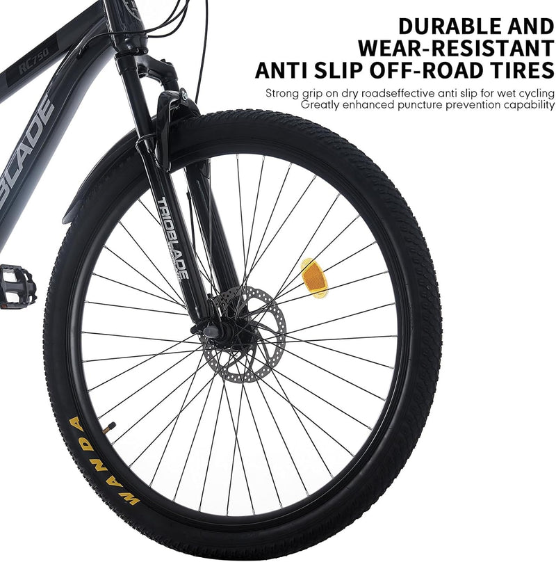 TRIOBLADE 24/26/27.5/29 Inch Mountain Bike 21 Speeds Bike 17.5 Inch Lightweight Aluminium Frame Bicycle for Adult Men Women, Lockout Suspension Fork, Dual Disc Brake