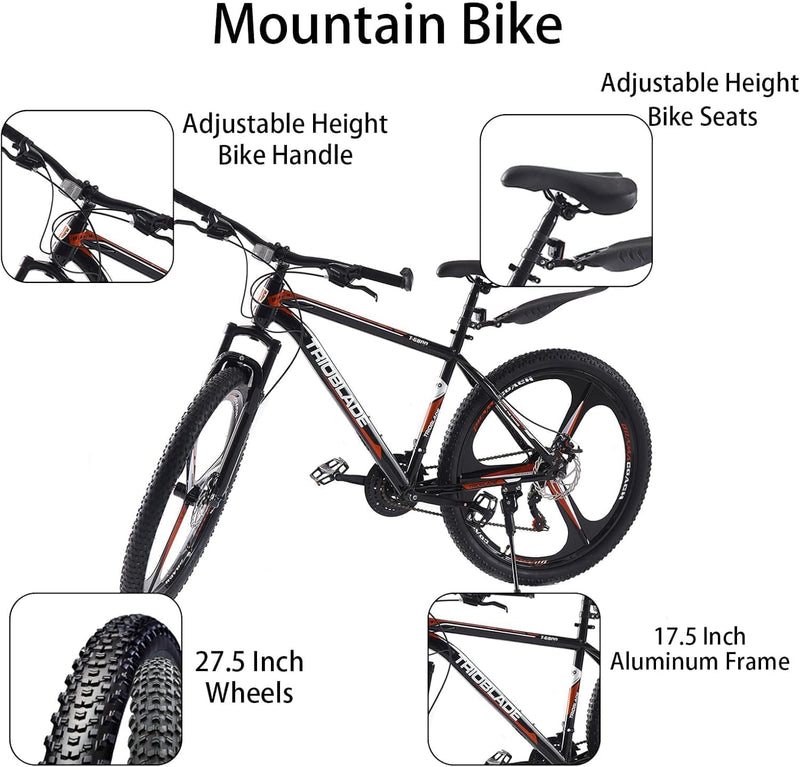 LSBIKE Mountain Bike 24in 26in 27.5In 3/10 Spoke Wheels Bicycle 21 Speed Drivetrain Bike Mountain bicycle for Adult Men Dual Suspension Hardtail Bike Women Sport Cycling