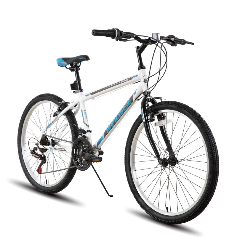 Hiland 24/26 inch Mountain Bike for Youth Adult, 21 Speeds Mountain Bicycle for Men Women with High Carbon Steel Frame, Sport Cycling Youth Adult MTB Bicycle, Black/White