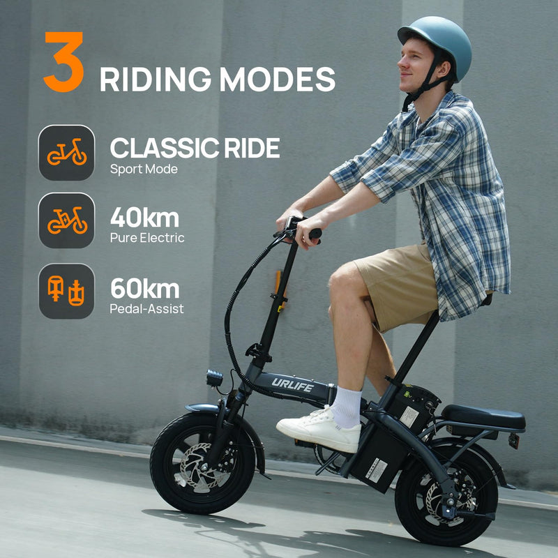 URLIFE 14" Electric Bike, Portable E-bike with 48V 7.5AH Removable Battery 250W Powerful Motor, 60 KM Max Range, Folding Ebike LCD Display, Electric Commuter Bicycle for Adults and Teens