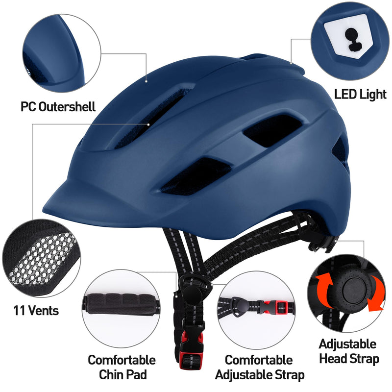 Bike Helmet, Adjustable Cycling Helmet with USB Rechargeable LED Light, Lightweight Bicycle Helmet for Adults, Breathable Mountain & Road Cycle Helmet for Men Women