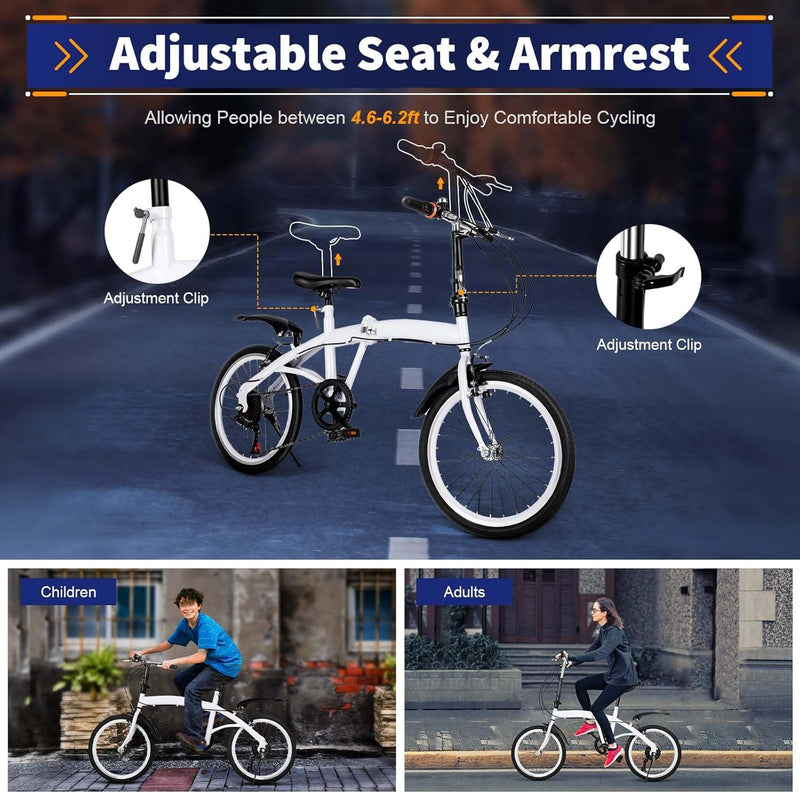 CUMELLIIR Folding Bikes For Adults 20 Inch, Foldable Bike With Double V Brake, Adjustable Height 6 Speed Lightweight Folding Bicycle, Fold Up Bikes City Bike For Adults Men Women Teens