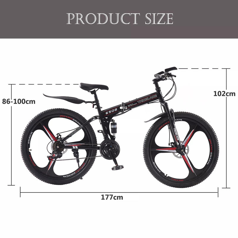 BSTSEL 24 26 27.5Inch Adult Folding Mountain Bike, Dual Suspension Mountain Bikes with 3-Spoke Wheel, 21 Speed Mens and Womens Foldable Mountain Bicycle