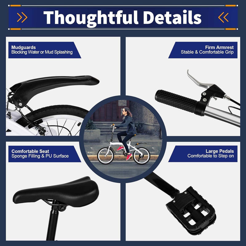 CUMELLIIR Folding Bikes For Adults 20 Inch, Foldable Bike With Double V Brake, Adjustable Height 6 Speed Lightweight Folding Bicycle, Fold Up Bikes City Bike For Adults Men Women Teens