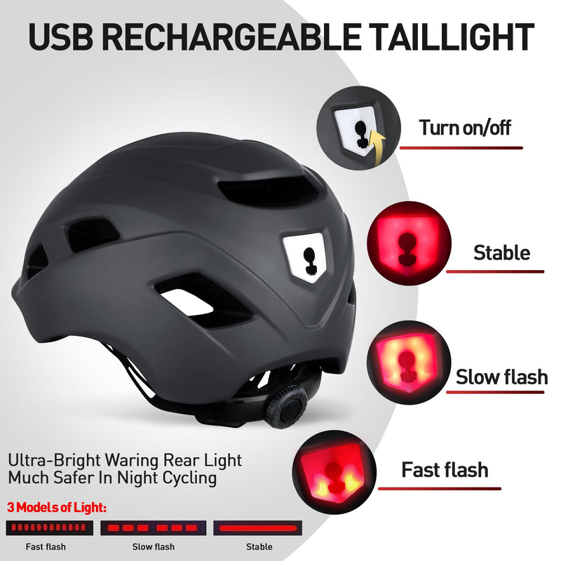 Bike Helmet, Adjustable Cycling Helmet with USB Rechargeable LED Light, Lightweight Bicycle Helmet for Adults, Breathable Mountain & Road Cycle Helmet for Men Women