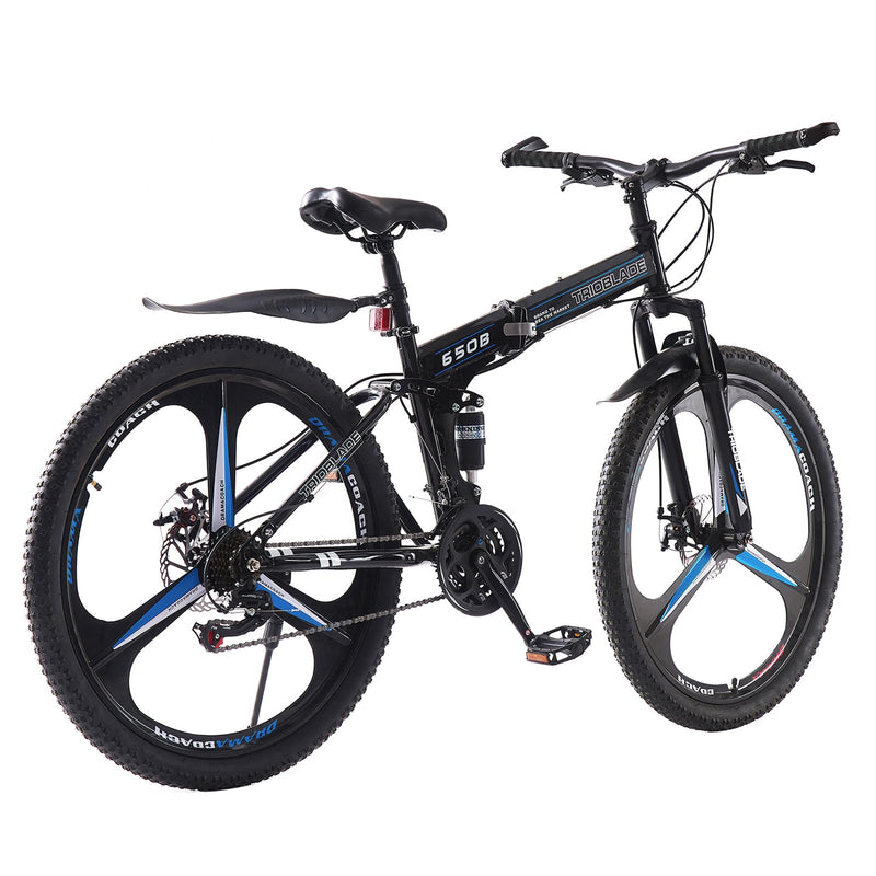 BSTSEL 24 26 27.5Inch Adult Folding Mountain Bike, Dual Suspension Mountain Bikes with 3-Spoke Wheel, 21 Speed Mens and Womens Foldable Mountain Bicycle