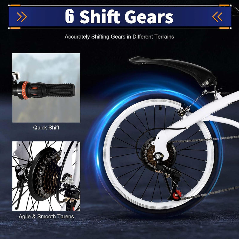 CUMELLIIR Folding Bikes For Adults 20 Inch, Foldable Bike With Double V Brake, Adjustable Height 6 Speed Lightweight Folding Bicycle, Fold Up Bikes City Bike For Adults Men Women Teens