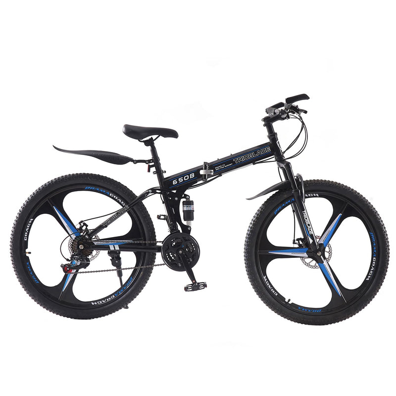 BSTSEL 24 26 27.5Inch Adult Folding Mountain Bike, Dual Suspension Mountain Bikes with 3-Spoke Wheel, 21 Speed Mens and Womens Foldable Mountain Bicycle
