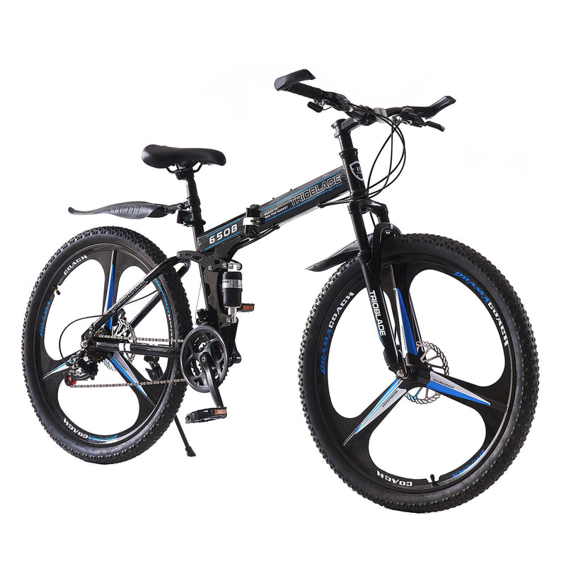 BSTSEL 24 26 27.5Inch Adult Folding Mountain Bike, Dual Suspension Mountain Bikes with 3-Spoke Wheel, 21 Speed Mens and Womens Foldable Mountain Bicycle