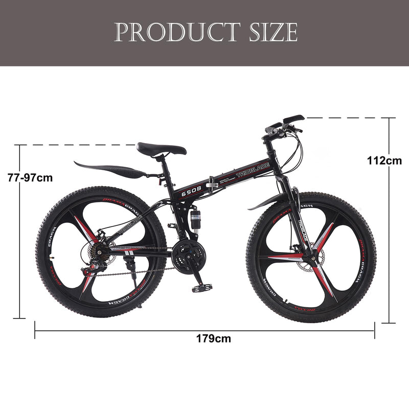 BSTSEL 24 26 27.5Inch Adult Folding Mountain Bike, Dual Suspension Mountain Bikes with 3-Spoke Wheel, 21 Speed Mens and Womens Foldable Mountain Bicycle