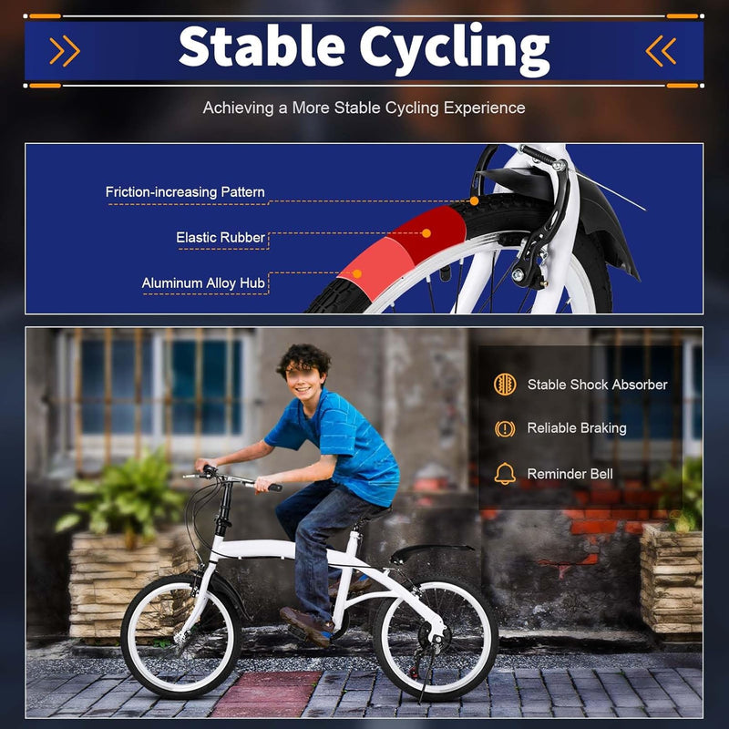 CUMELLIIR Folding Bikes For Adults 20 Inch, Foldable Bike With Double V Brake, Adjustable Height 6 Speed Lightweight Folding Bicycle, Fold Up Bikes City Bike For Adults Men Women Teens