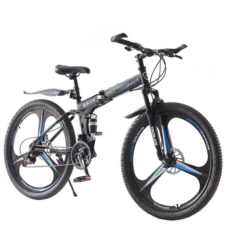 LSBIKE 24 26 27.5In Foldable Mountain Bike Dual Suspension Hardtail Bicycle Men Women Mountain Bike 21 Speed Drivetrain Lightweight Frame Sport Cycling Bike for Adult