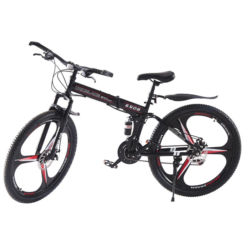 BSTSEL 24 26 27.5Inch Adult Folding Mountain Bike, Dual Suspension Mountain Bikes with 3-Spoke Wheel, 21 Speed Mens and Womens Foldable Mountain Bicycle