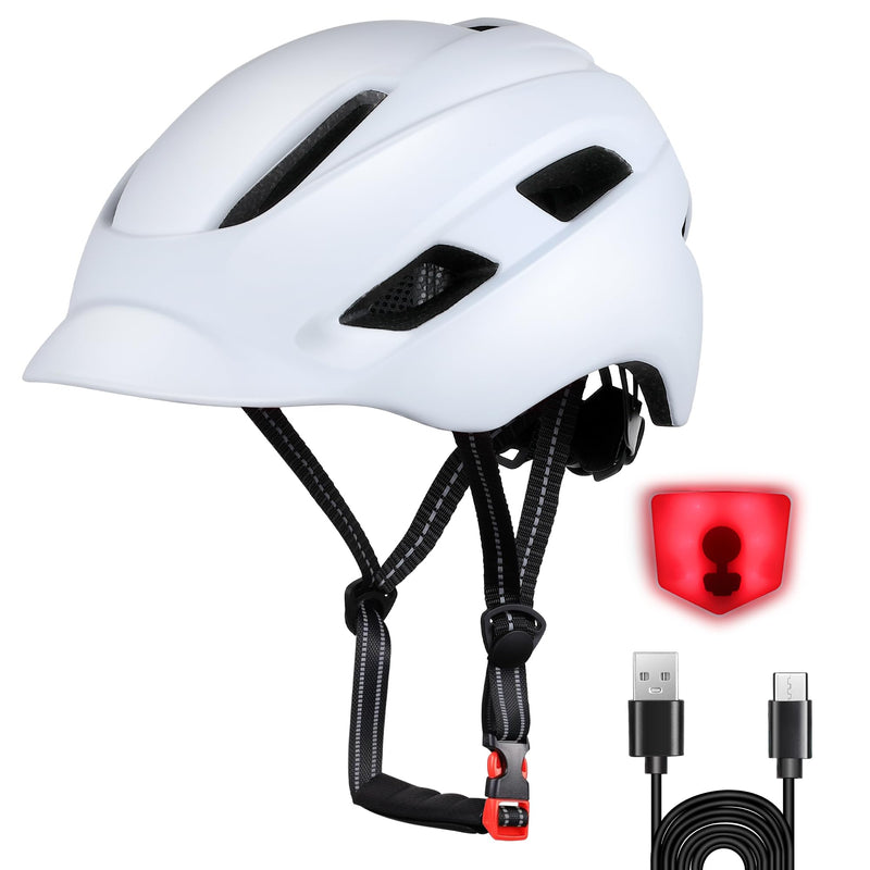 Bike Helmet, Adjustable Cycling Helmet with USB Rechargeable LED Light, Lightweight Bicycle Helmet for Adults, Breathable Mountain & Road Cycle Helmet for Men Women