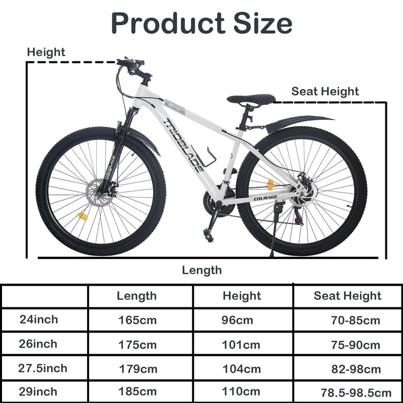 TRIOBLADE 24/26/27.5/29 Inch Mountain Bike 21 Speeds Bike 17.5 Inch Lightweight Aluminium Frame Bicycle for Adult Men Women, Lockout Suspension Fork, Dual Disc Brake