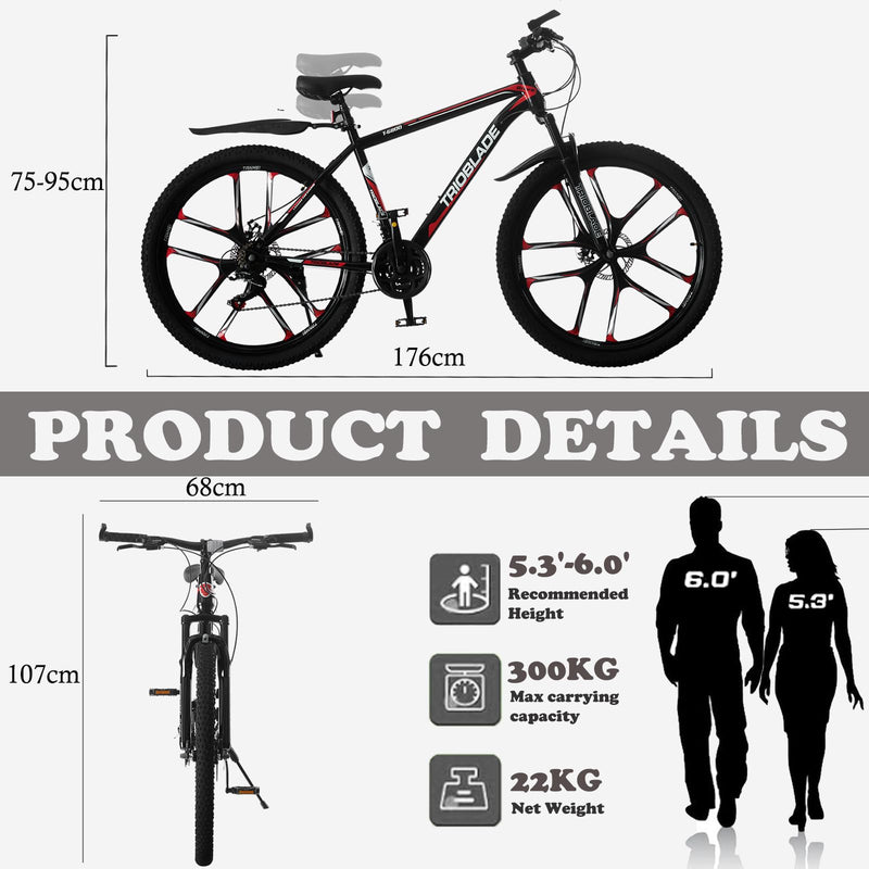 LSBIKE Mountain Bike 24in 26in 27.5In 3/10 Spoke Wheels Bicycle 21 Speed Drivetrain Bike Mountain bicycle for Adult Men Dual Suspension Hardtail Bike Women Sport Cycling