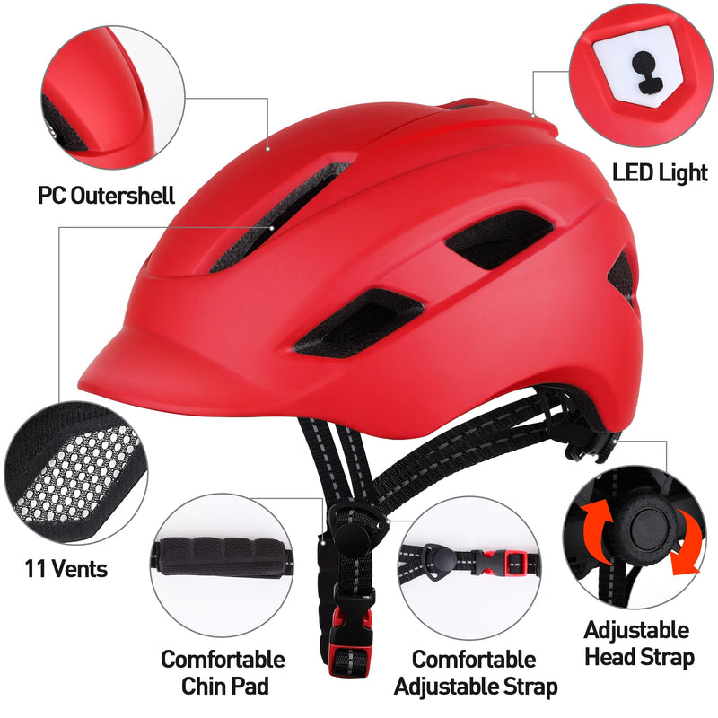 Bike Helmet, Adjustable Cycling Helmet with USB Rechargeable LED Light, Lightweight Bicycle Helmet for Adults, Breathable Mountain & Road Cycle Helmet for Men Women