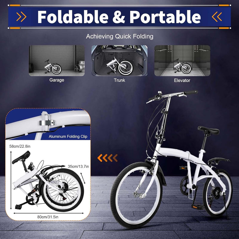 CUMELLIIR Folding Bikes For Adults 20 Inch, Foldable Bike With Double V Brake, Adjustable Height 6 Speed Lightweight Folding Bicycle, Fold Up Bikes City Bike For Adults Men Women Teens