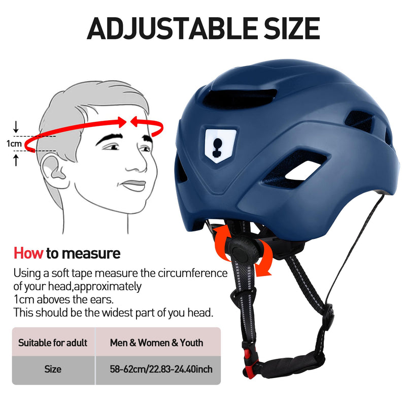 Bike Helmet, Adjustable Cycling Helmet with USB Rechargeable LED Light, Lightweight Bicycle Helmet for Adults, Breathable Mountain & Road Cycle Helmet for Men Women
