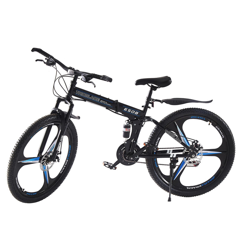 BSTSEL 24 26 27.5Inch Adult Folding Mountain Bike, Dual Suspension Mountain Bikes with 3-Spoke Wheel, 21 Speed Mens and Womens Foldable Mountain Bicycle