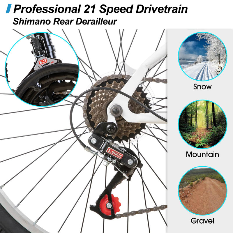 Hiland 24/26 inch Mountain Bike for Youth Adult, 21 Speeds Mountain Bicycle for Men Women with High Carbon Steel Frame, Sport Cycling Youth Adult MTB Bicycle, Black/White