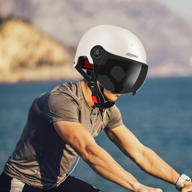 Scooter Helmet For Men And Women | Adults Helmet With Visor | Bikes Cycling Half Helmet | Lightweight Electric Bikes Helmets With Goggle | Retro Open Face Helmet For Scooter