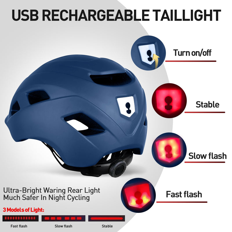 Bike Helmet, Adjustable Cycling Helmet with USB Rechargeable LED Light, Lightweight Bicycle Helmet for Adults, Breathable Mountain & Road Cycle Helmet for Men Women