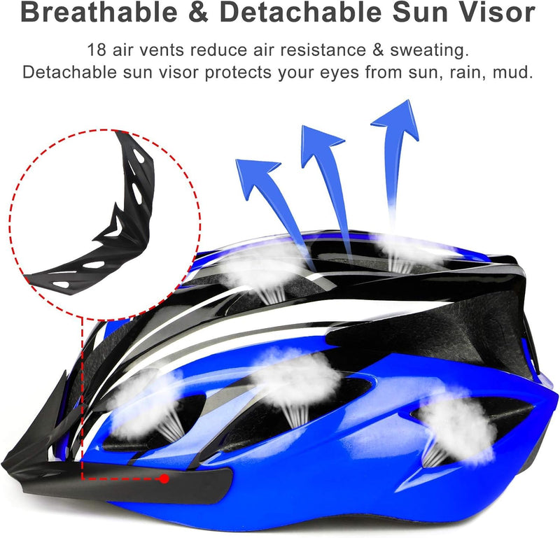 RaMokey Cycle Helmet, Lightweight Bicycle Helmet, Adjustable Mountain & Road Bike Helmets for Adults, 18 Vents with Adjustable Strap & Detachable Visor for Mens Womens(Head Sizes 58-62cm)