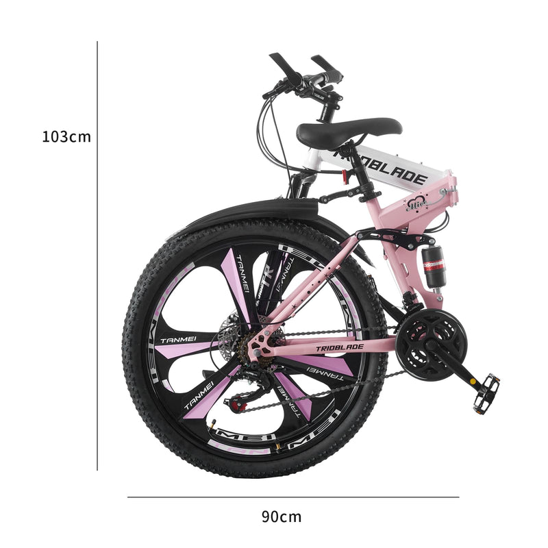 BSTSEL 24 26 27.5Inch Adult Folding Mountain Bike, Dual Suspension Mountain Bikes with 3-Spoke Wheel, 21 Speed Mens and Womens Foldable Mountain Bicycle