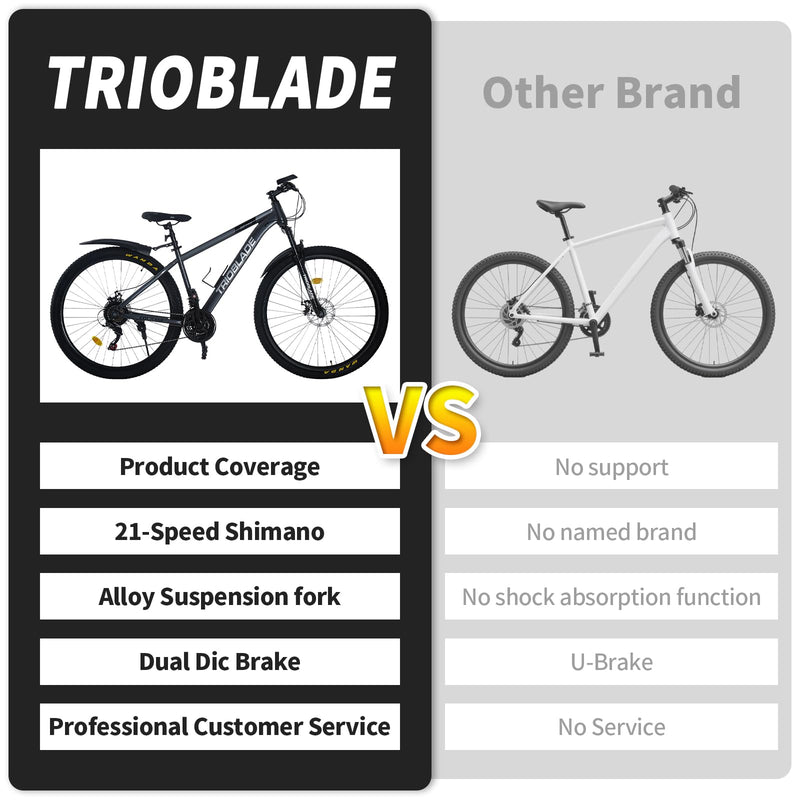 TRIOBLADE 24/26/27.5/29 Inch Mountain Bike 21 Speeds Bike 17.5 Inch Lightweight Aluminium Frame Bicycle for Adult Men Women, Lockout Suspension Fork, Dual Disc Brake