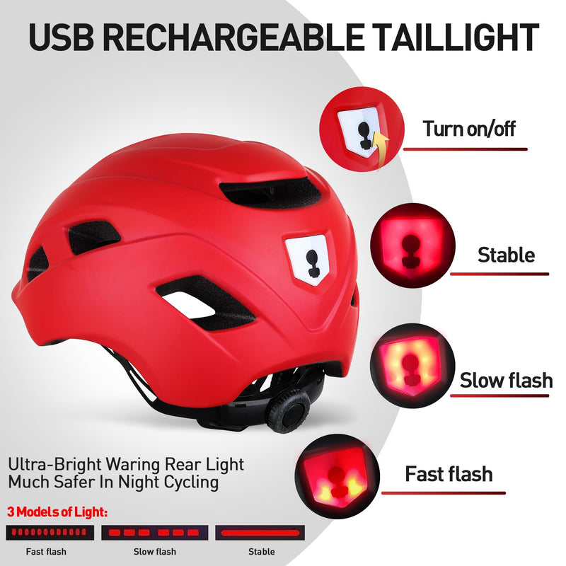 Bike Helmet, Adjustable Cycling Helmet with USB Rechargeable LED Light, Lightweight Bicycle Helmet for Adults, Breathable Mountain & Road Cycle Helmet for Men Women