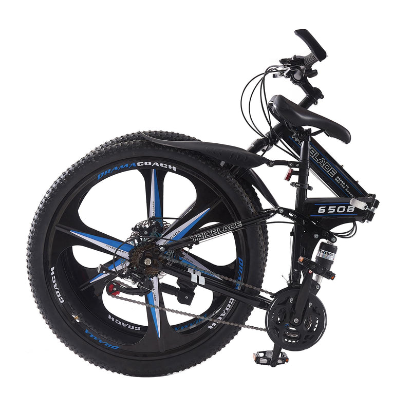 BSTSEL 24 26 27.5Inch Adult Folding Mountain Bike, Dual Suspension Mountain Bikes with 3-Spoke Wheel, 21 Speed Mens and Womens Foldable Mountain Bicycle