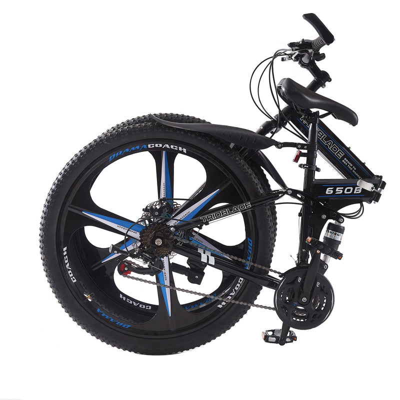 BSTSEL 24 26 27.5Inch Adult Folding Mountain Bike, Dual Suspension Mountain Bikes with 3-Spoke Wheel, 21 Speed Mens and Womens Foldable Mountain Bicycle