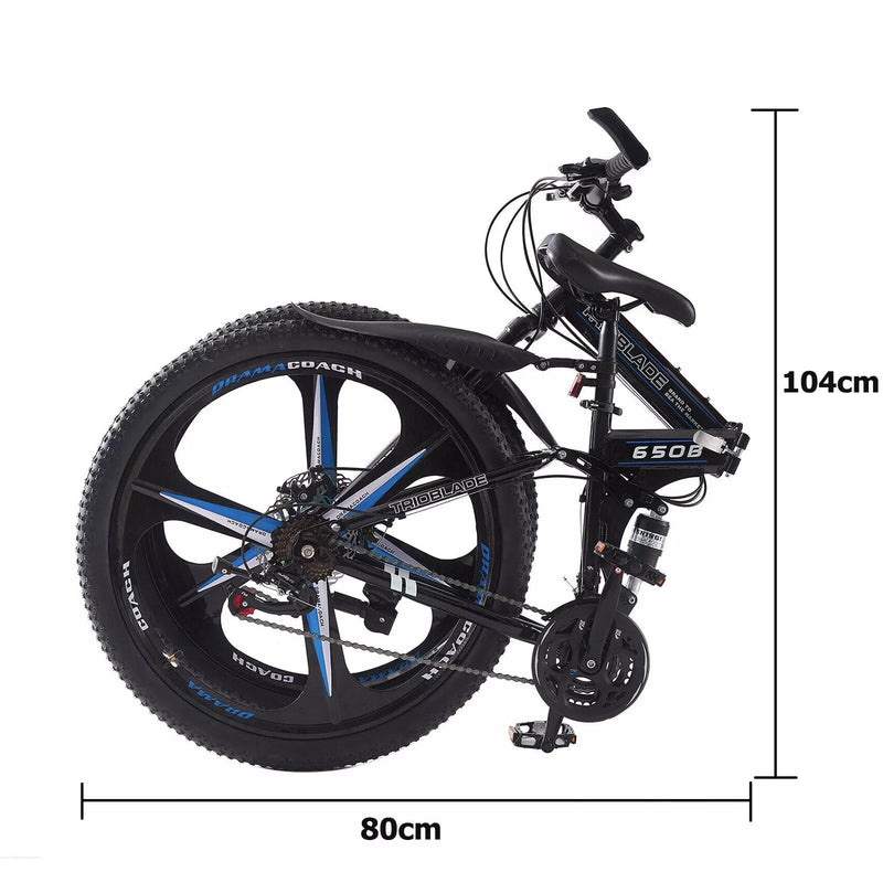 BSTSEL 24 26 27.5Inch Adult Folding Mountain Bike, Dual Suspension Mountain Bikes with 3-Spoke Wheel, 21 Speed Mens and Womens Foldable Mountain Bicycle