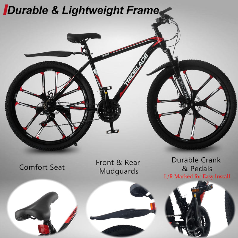 LSBIKE Mountain Bike 24in 26in 27.5In 3/10 Spoke Wheels Bicycle 21 Speed Drivetrain Bike Mountain bicycle for Adult Men Dual Suspension Hardtail Bike Women Sport Cycling