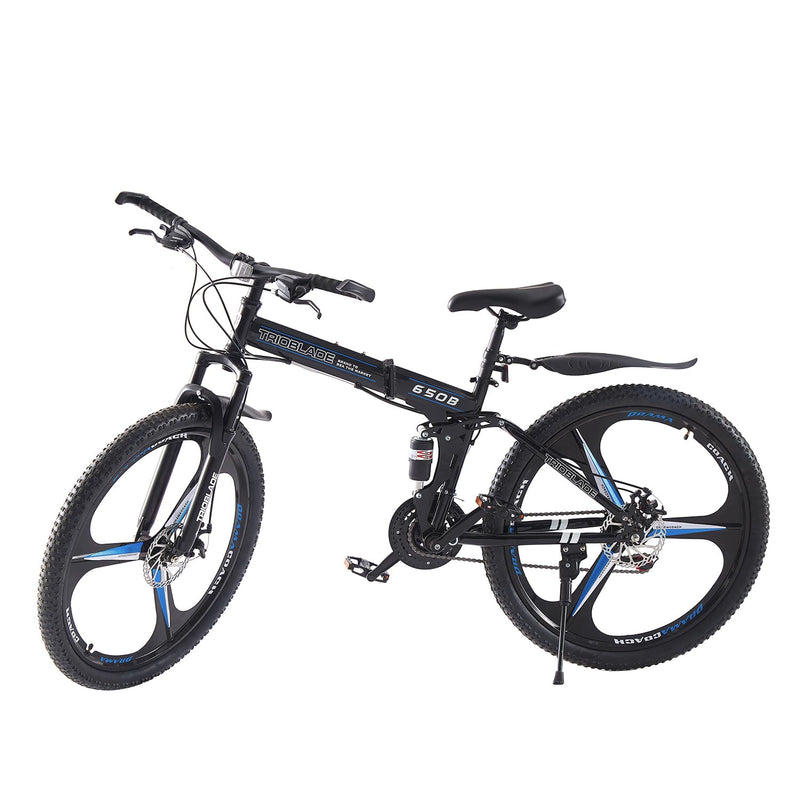 BSTSEL 24 26 27.5Inch Adult Folding Mountain Bike, Dual Suspension Mountain Bikes with 3-Spoke Wheel, 21 Speed Mens and Womens Foldable Mountain Bicycle