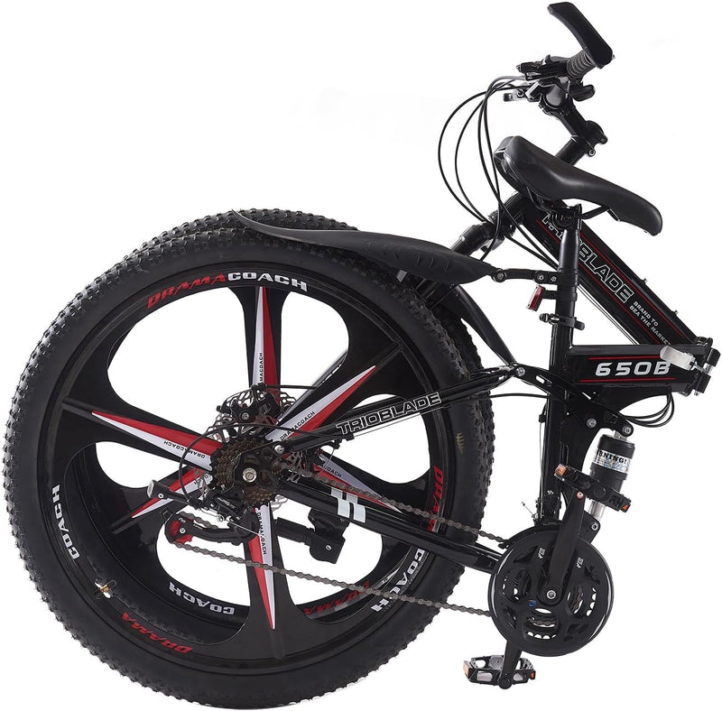 LSBIKE 24 26 27.5In Foldable Mountain Bike Dual Suspension Hardtail Bicycle Men Women Mountain Bike 21 Speed Drivetrain Lightweight Frame Sport Cycling Bike for Adult