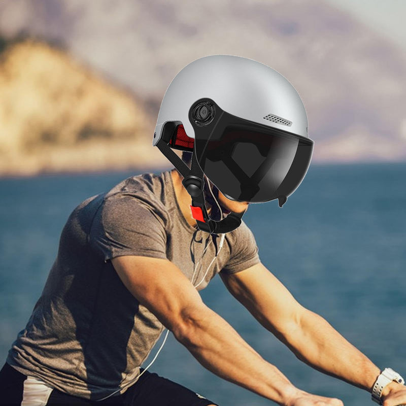 Scooter Helmet For Men And Women | Adults Helmet With Visor | Bikes Cycling Half Helmet | Lightweight Electric Bikes Helmets With Goggle | Retro Open Face Helmet For Scooter